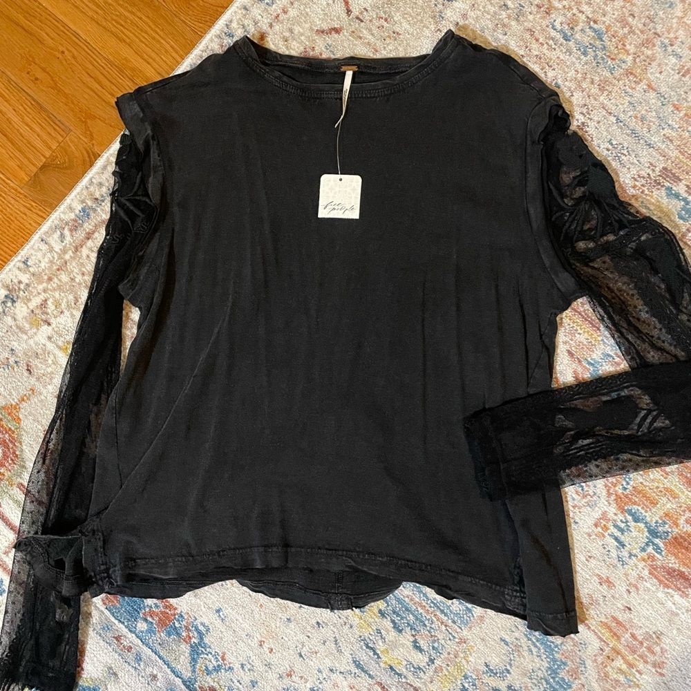 NWT Long Sleeve Lace Black Shirt